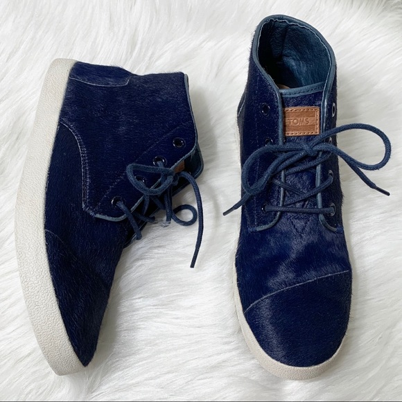 Toms Shoes - Toms Navy Blue Calf Hair High Top Sneakers